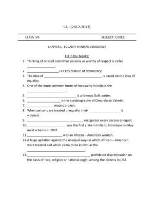 CBSE Worksheets for Class 7 Geography Equality In Indian Democracy Assignment 2