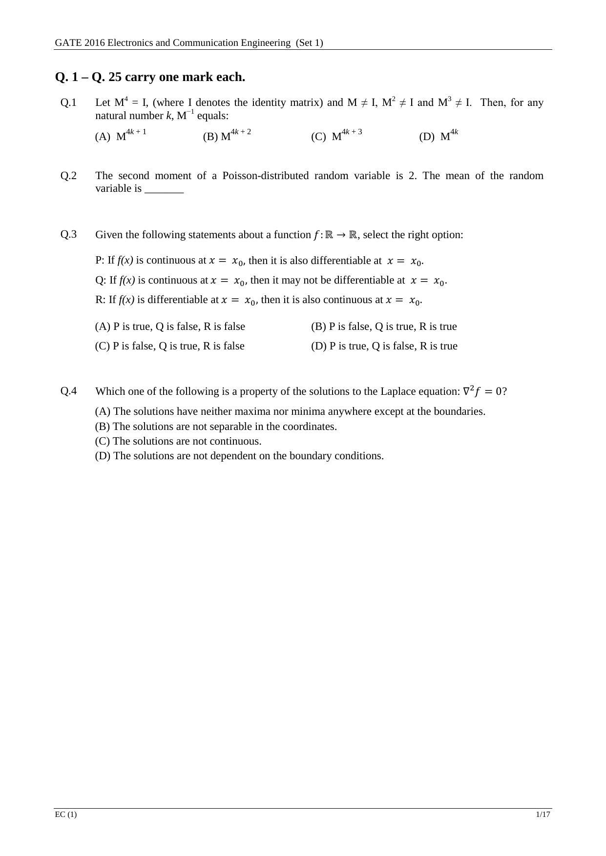 GATE 2016 Electronics and Communication Engineering (EC) Question Paper with Answer Key - Page 3