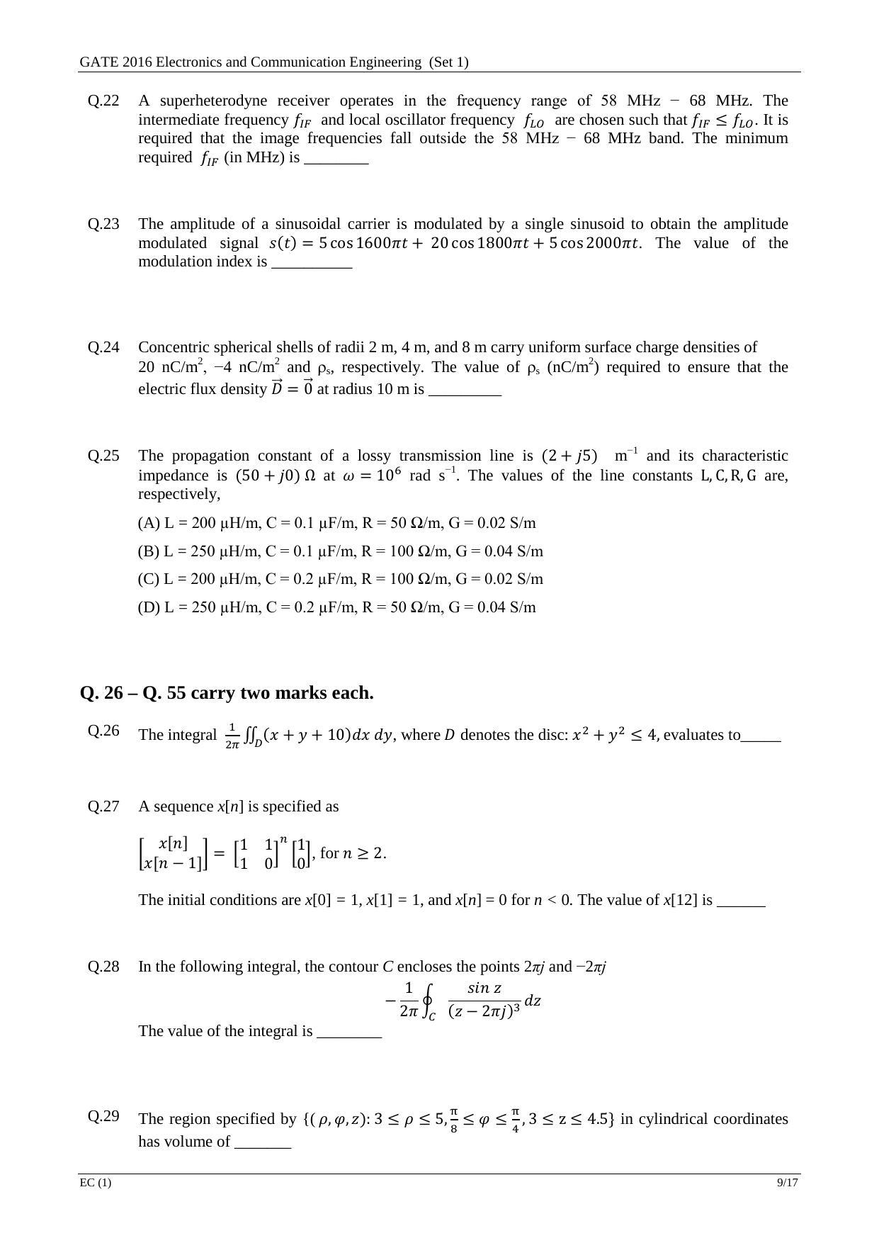 GATE 2016 Electronics and Communication Engineering (EC) Question Paper with Answer Key - Page 11