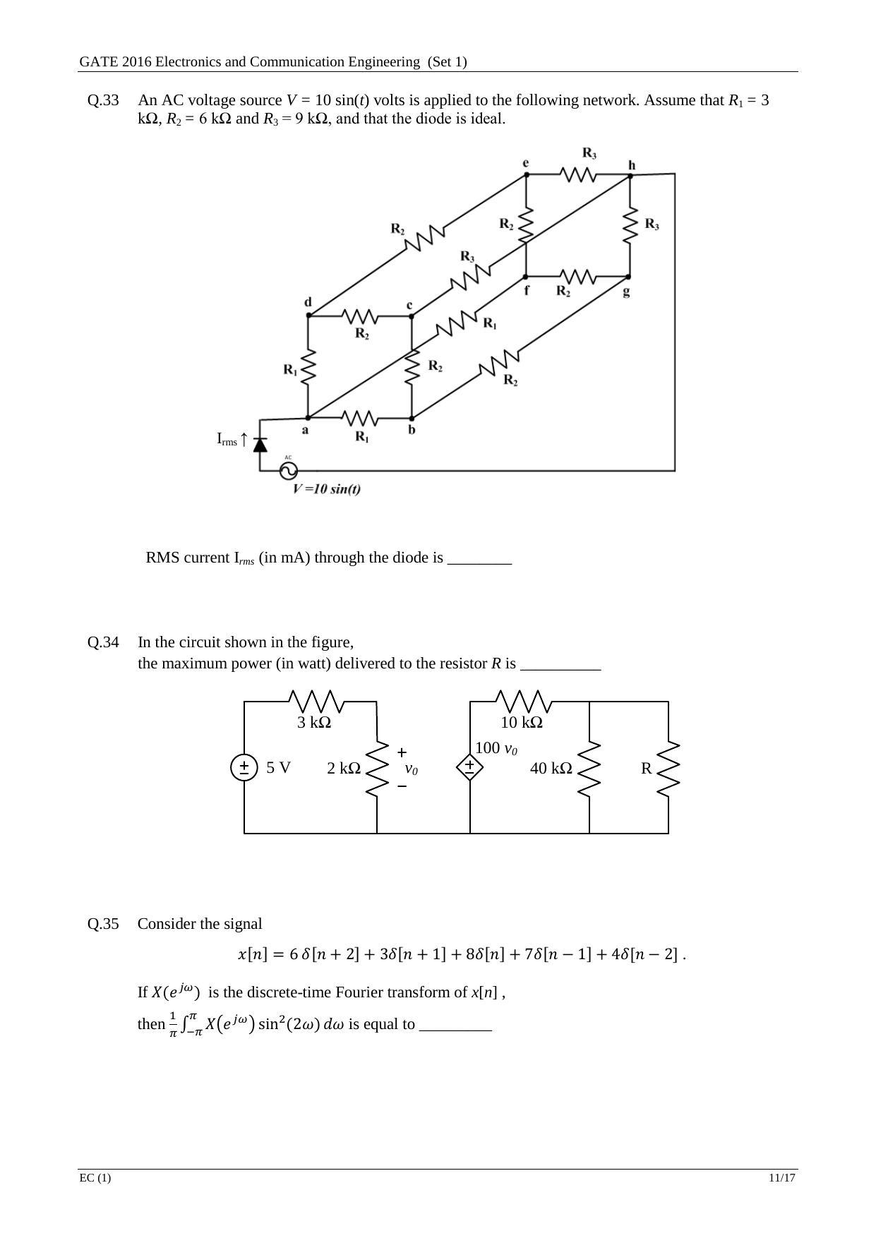 GATE 2016 Electronics and Communication Engineering (EC) Question Paper with Answer Key - Page 13