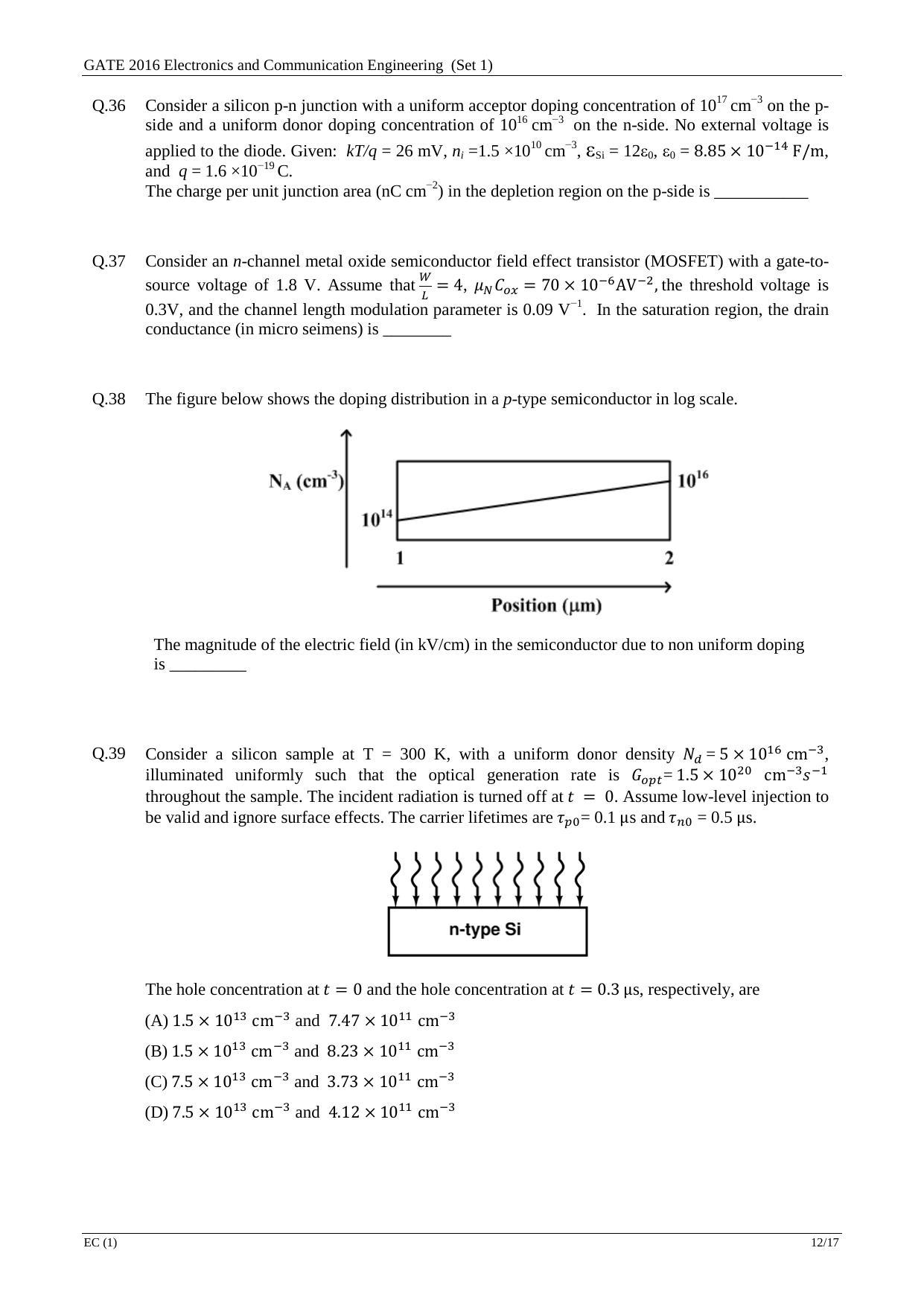 GATE 2016 Electronics and Communication Engineering (EC) Question Paper with Answer Key - Page 14