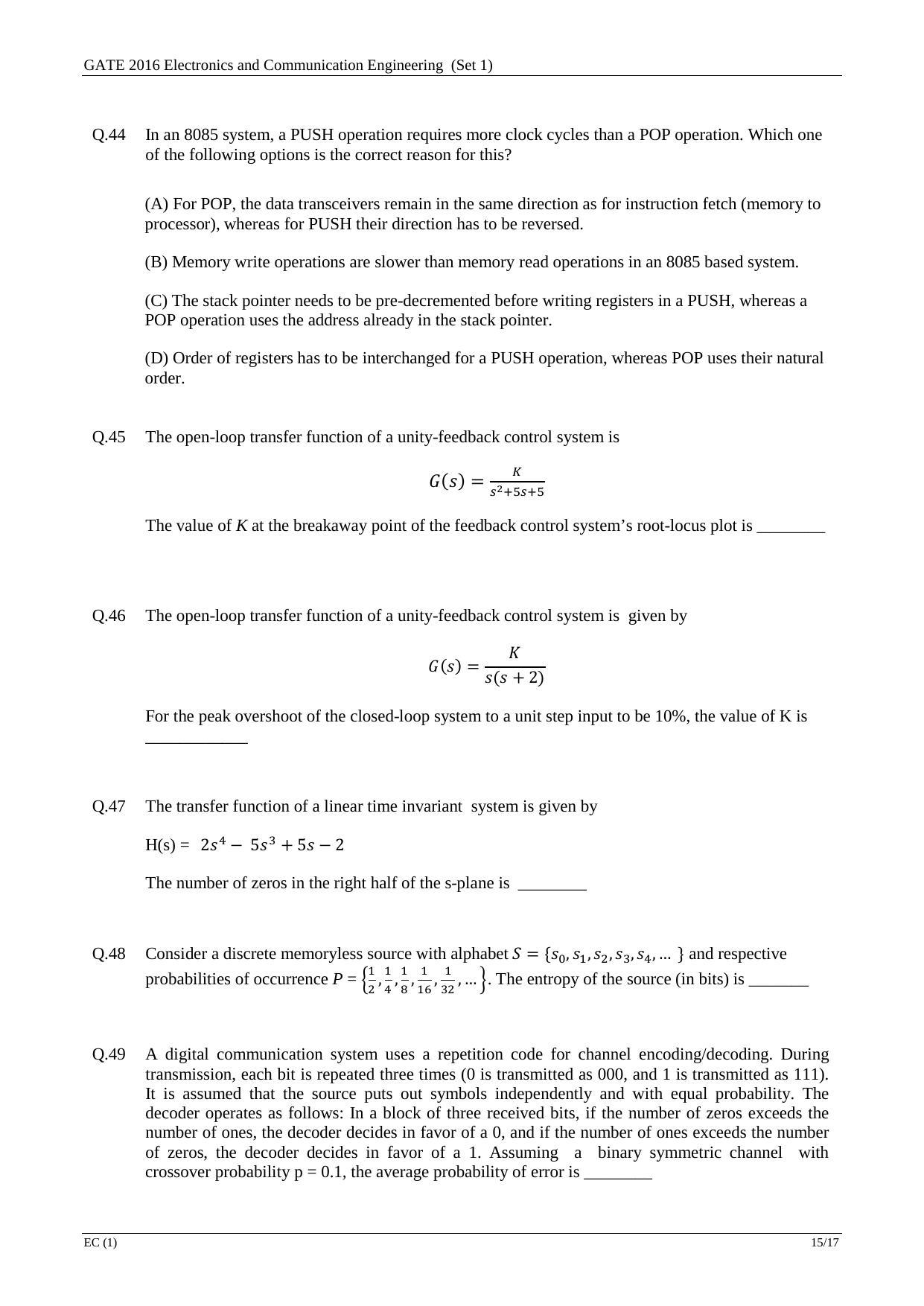 GATE 2016 Electronics and Communication Engineering (EC) Question Paper with Answer Key - Page 17