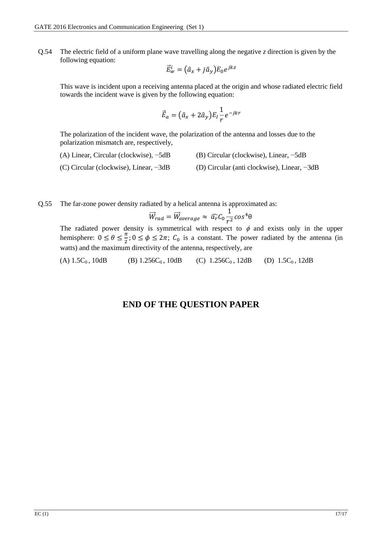 GATE 2016 Electronics and Communication Engineering (EC) Question Paper with Answer Key - Page 19
