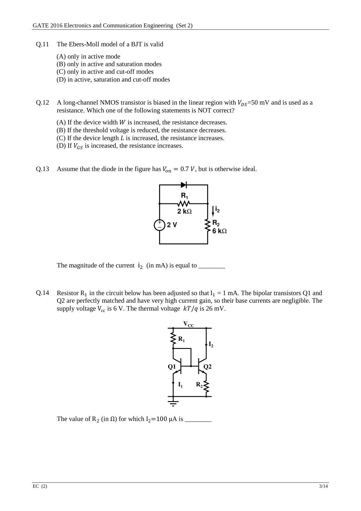 GATE 2016 Electronics and Communication Engineering (EC) Question Paper with Answer Key - Page 27