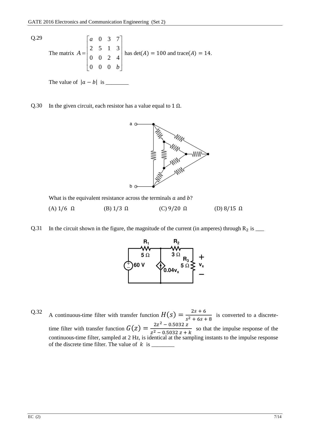 GATE 2016 Electronics and Communication Engineering (EC) Question Paper with Answer Key - Page 31
