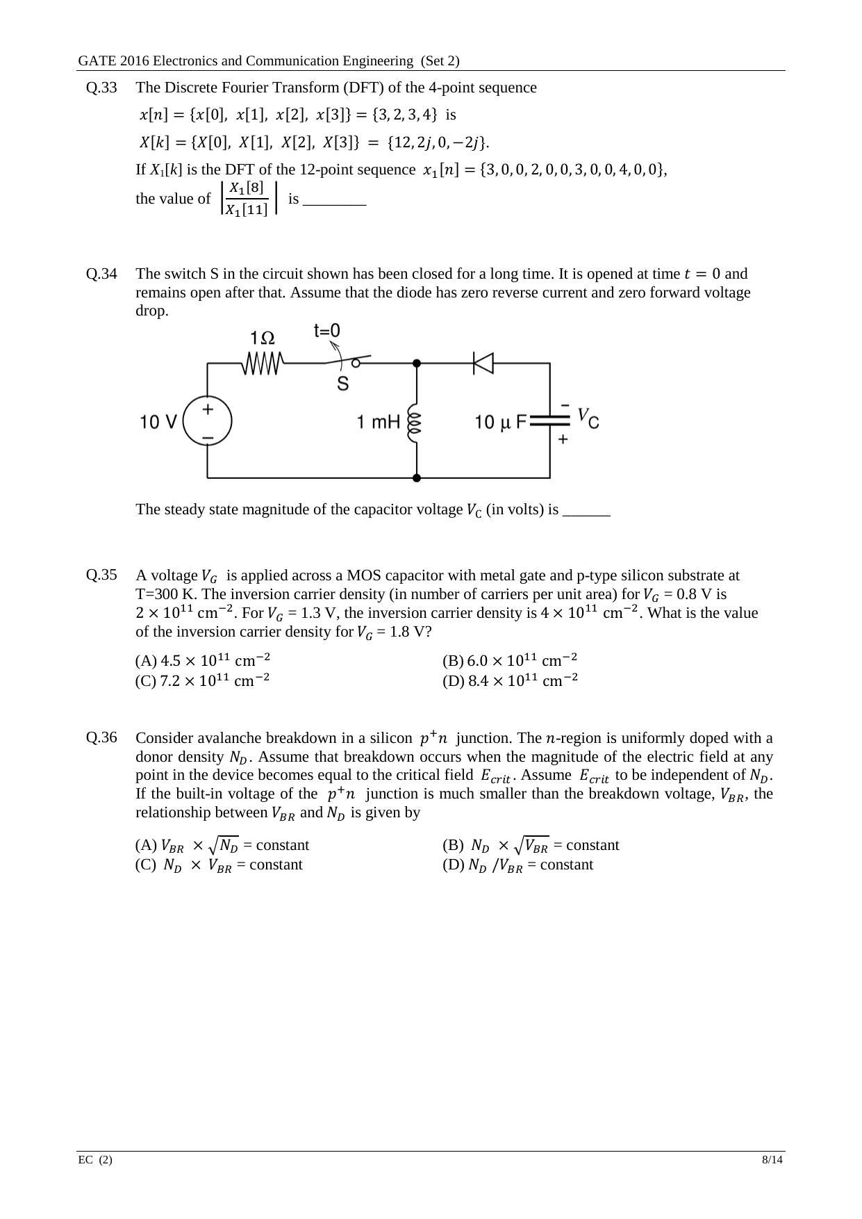GATE 2016 Electronics and Communication Engineering (EC) Question Paper with Answer Key - Page 32