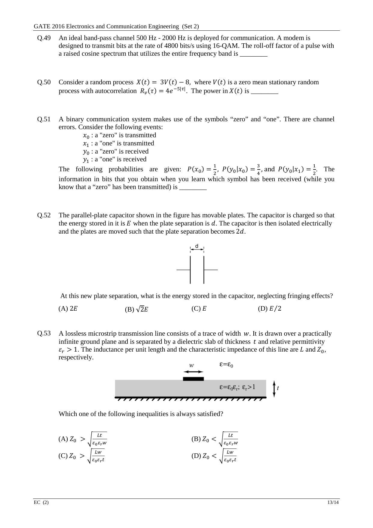 GATE 2016 Electronics and Communication Engineering (EC) Question Paper with Answer Key - Page 37