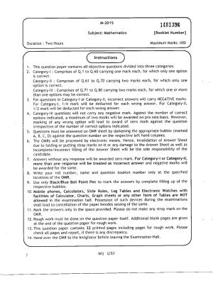 WBJEE 2015 Mathematics Paper