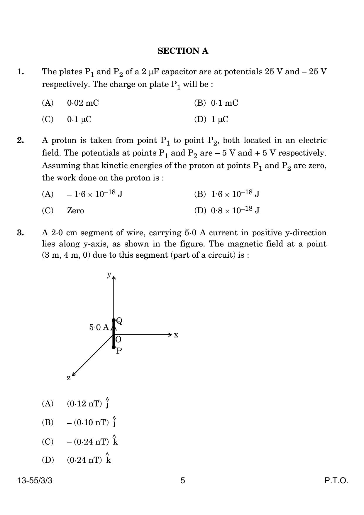 CBSE Class 12 55-3-3 Physics 2024 Question Paper - Page 5