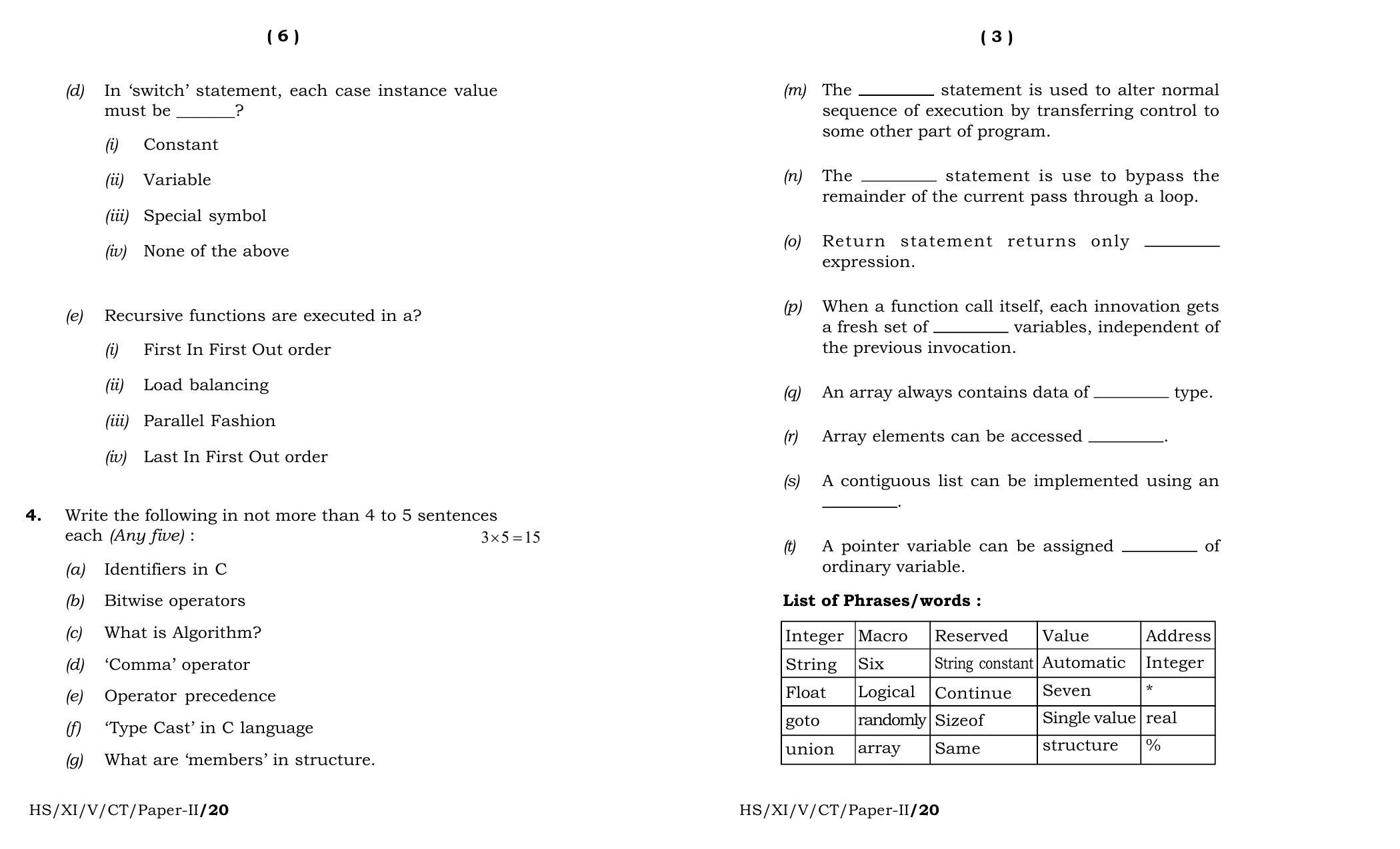 Meghalaya Board (MBOSE) Class 11 Computer Technique Paper II 2020 Question Paper - Page 2