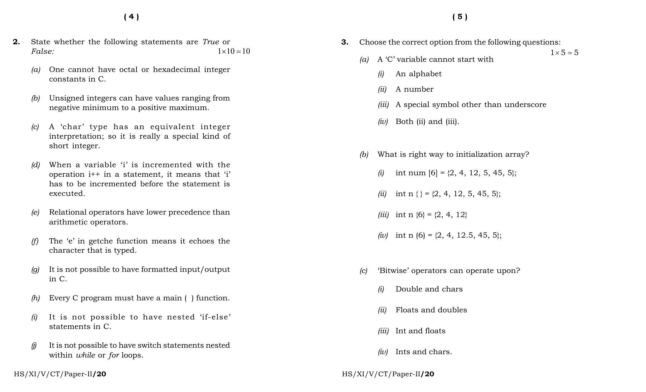 Meghalaya Board (MBOSE) Class 11 Computer Technique Paper II 2020 Question Paper - Page 3