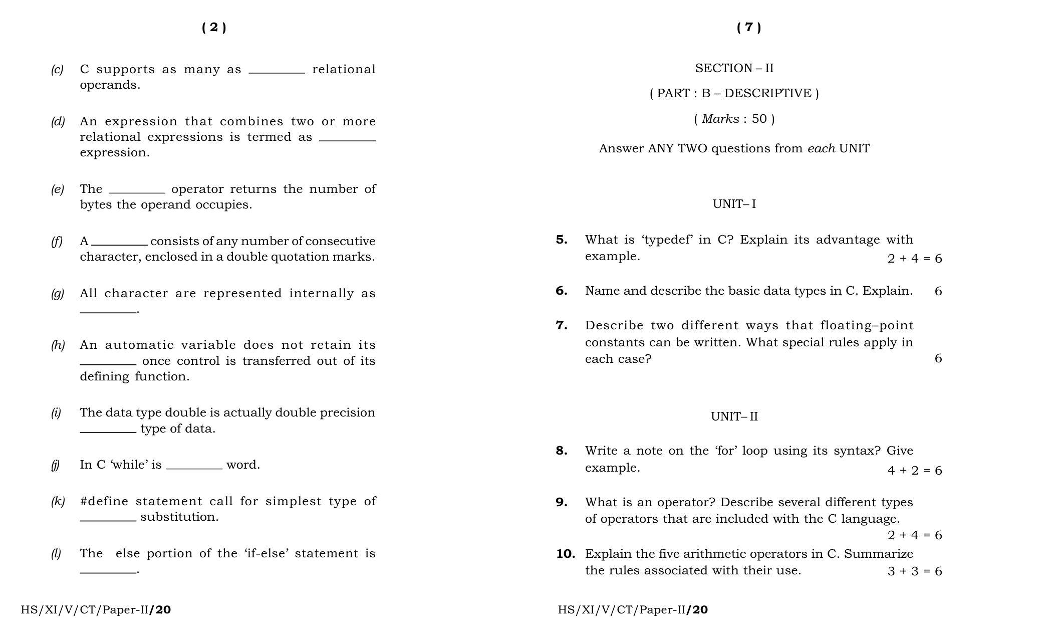 Meghalaya Board (MBOSE) Class 11 Computer Technique Paper II 2020 Question Paper - Page 4
