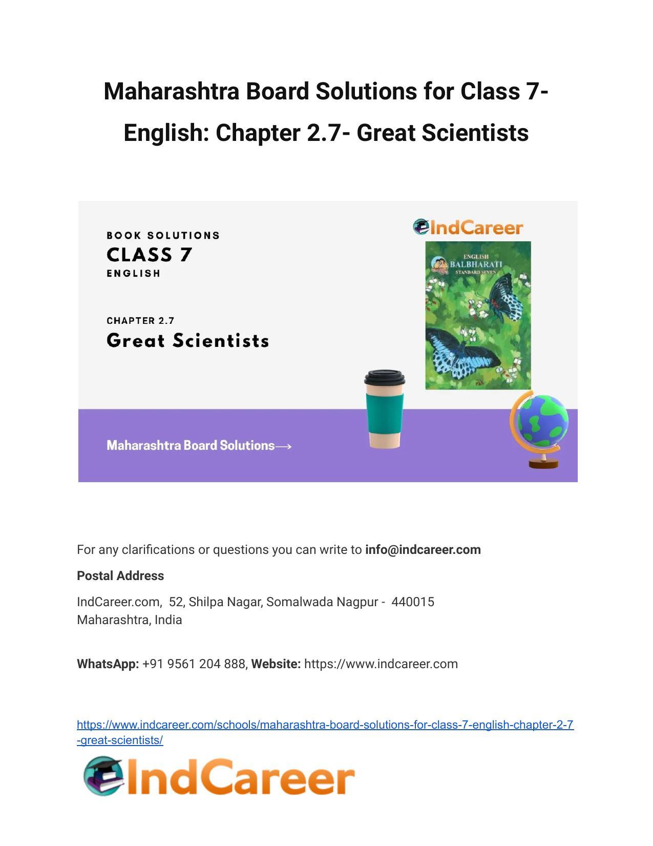 Maharashtra Board Solutions for Class 7- English: Chapter 2.7- Great Scientists - Page 1