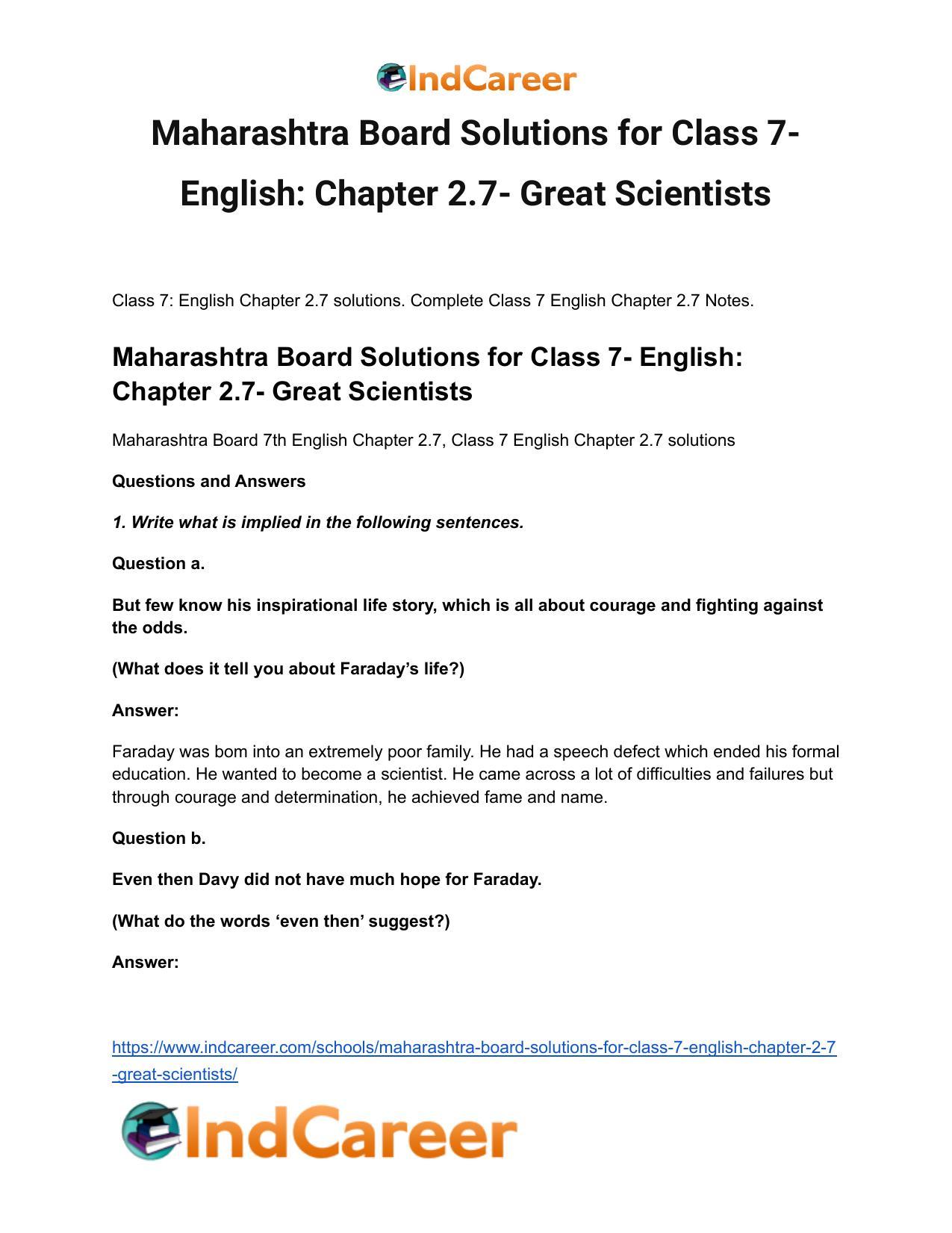 Maharashtra Board Solutions for Class 7- English: Chapter 2.7- Great Scientists - Page 2