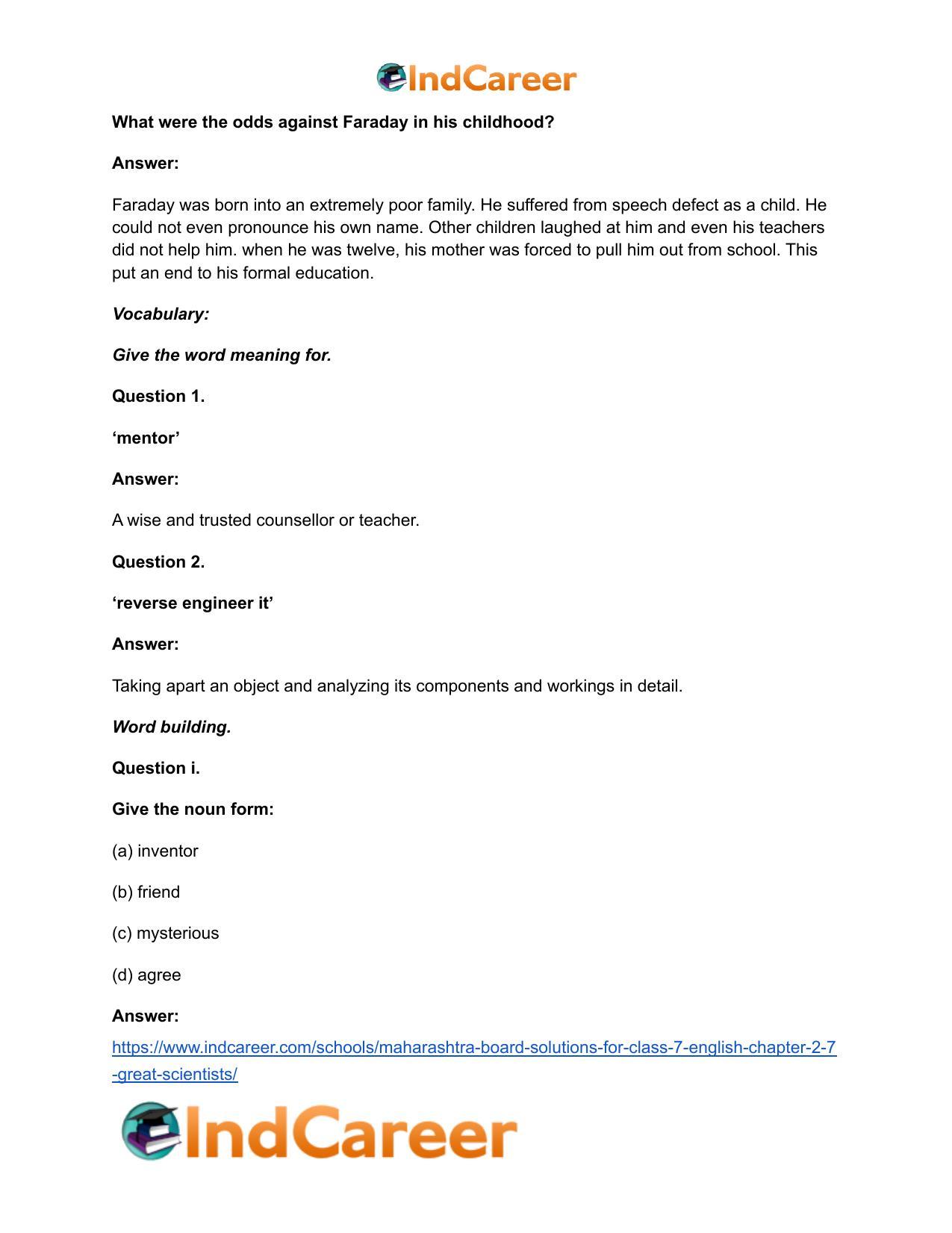 Maharashtra Board Solutions for Class 7- English: Chapter 2.7- Great Scientists - Page 9