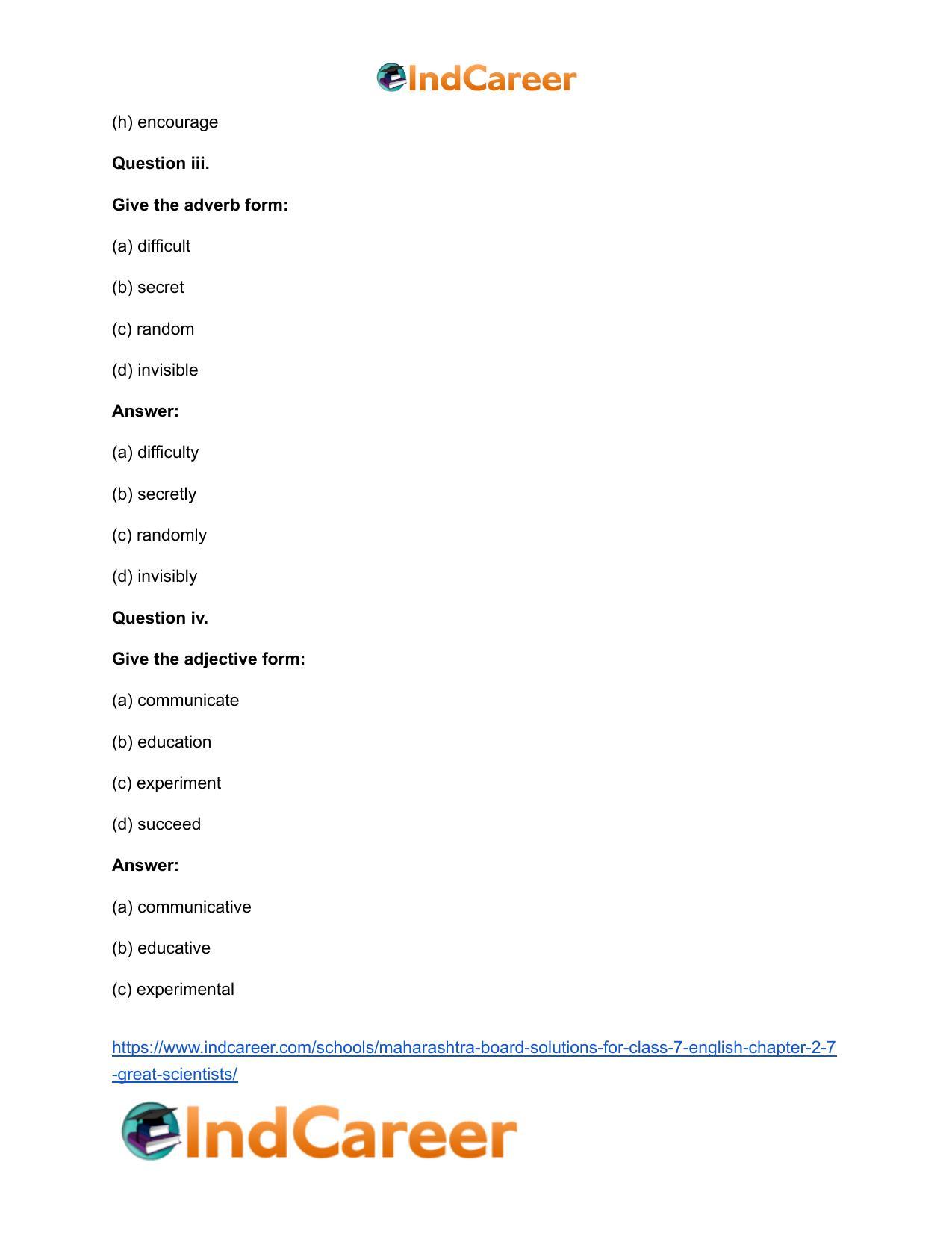 Maharashtra Board Solutions for Class 7- English: Chapter 2.7- Great Scientists - Page 11