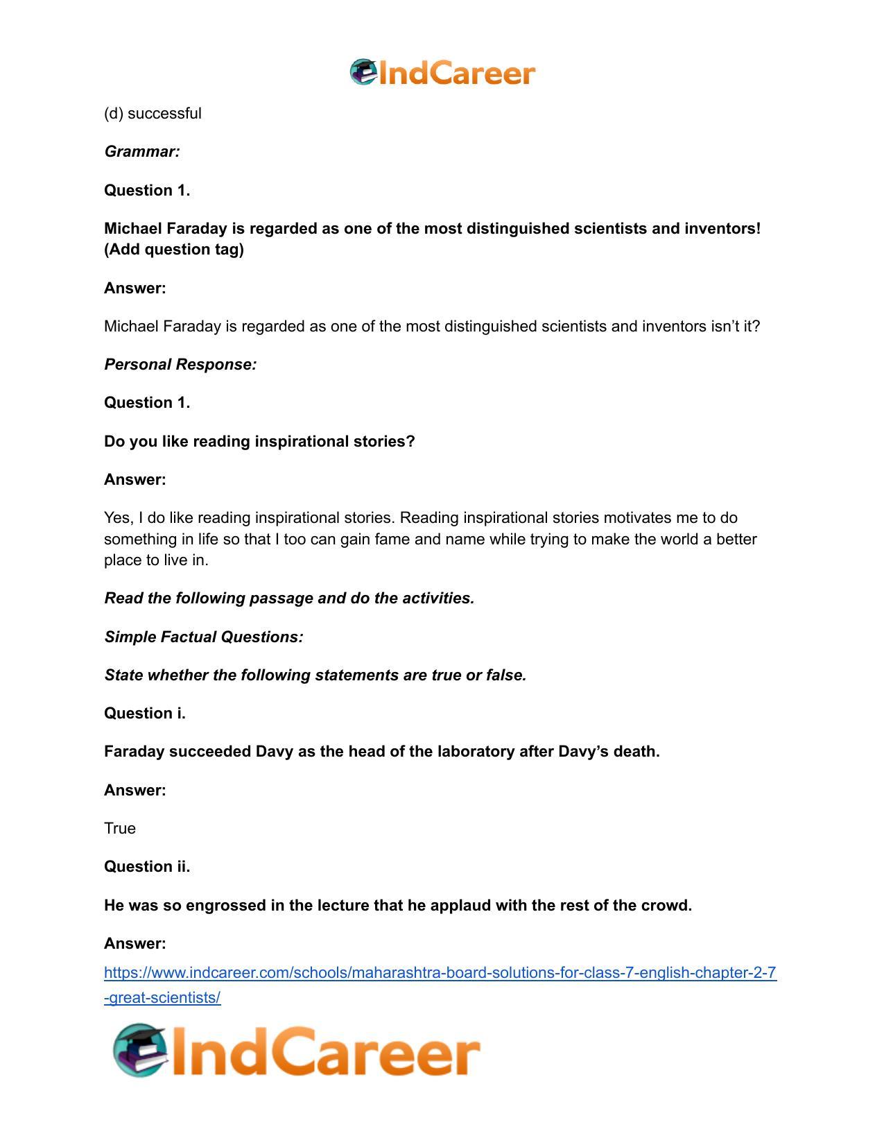 Maharashtra Board Solutions for Class 7- English: Chapter 2.7- Great Scientists - Page 12