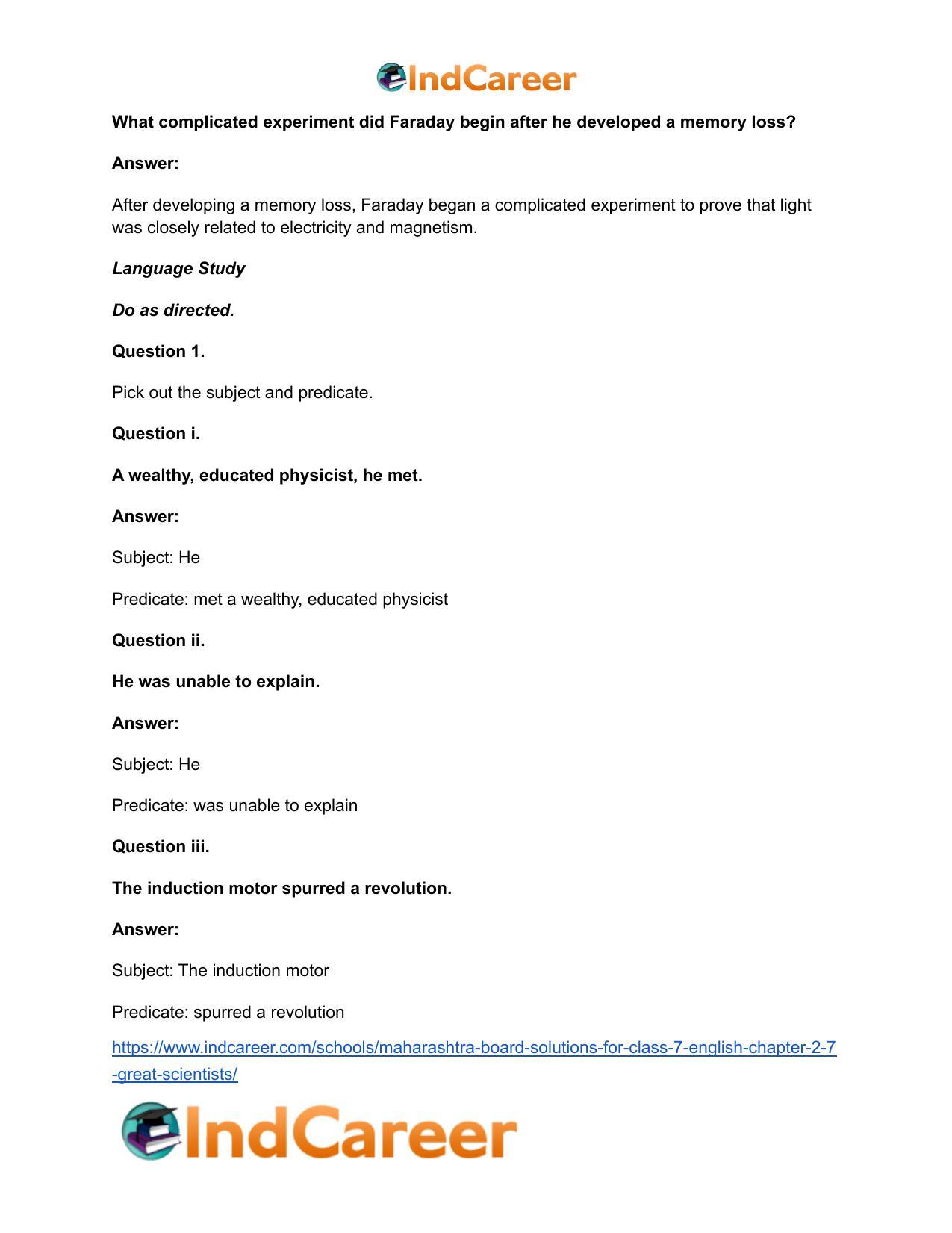 Maharashtra Board Solutions for Class 7- English: Chapter 2.7- Great Scientists - Page 18