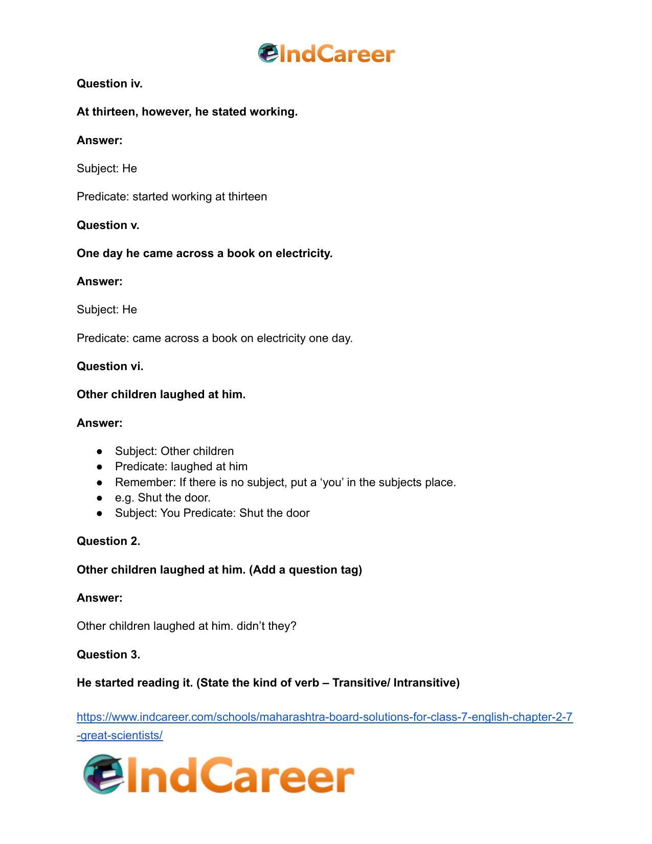 Maharashtra Board Solutions for Class 7- English: Chapter 2.7- Great Scientists - Page 19