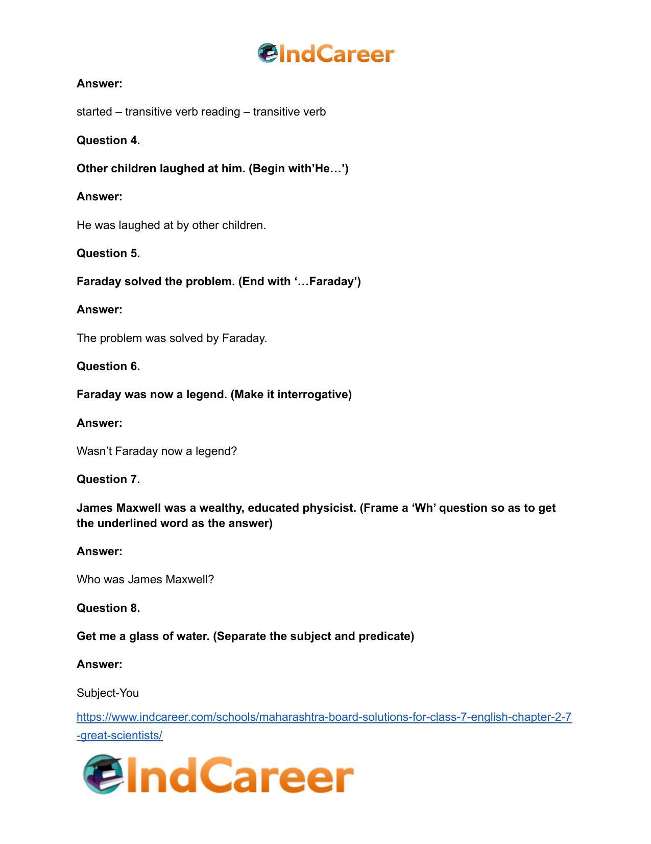 Maharashtra Board Solutions for Class 7- English: Chapter 2.7- Great Scientists - Page 20