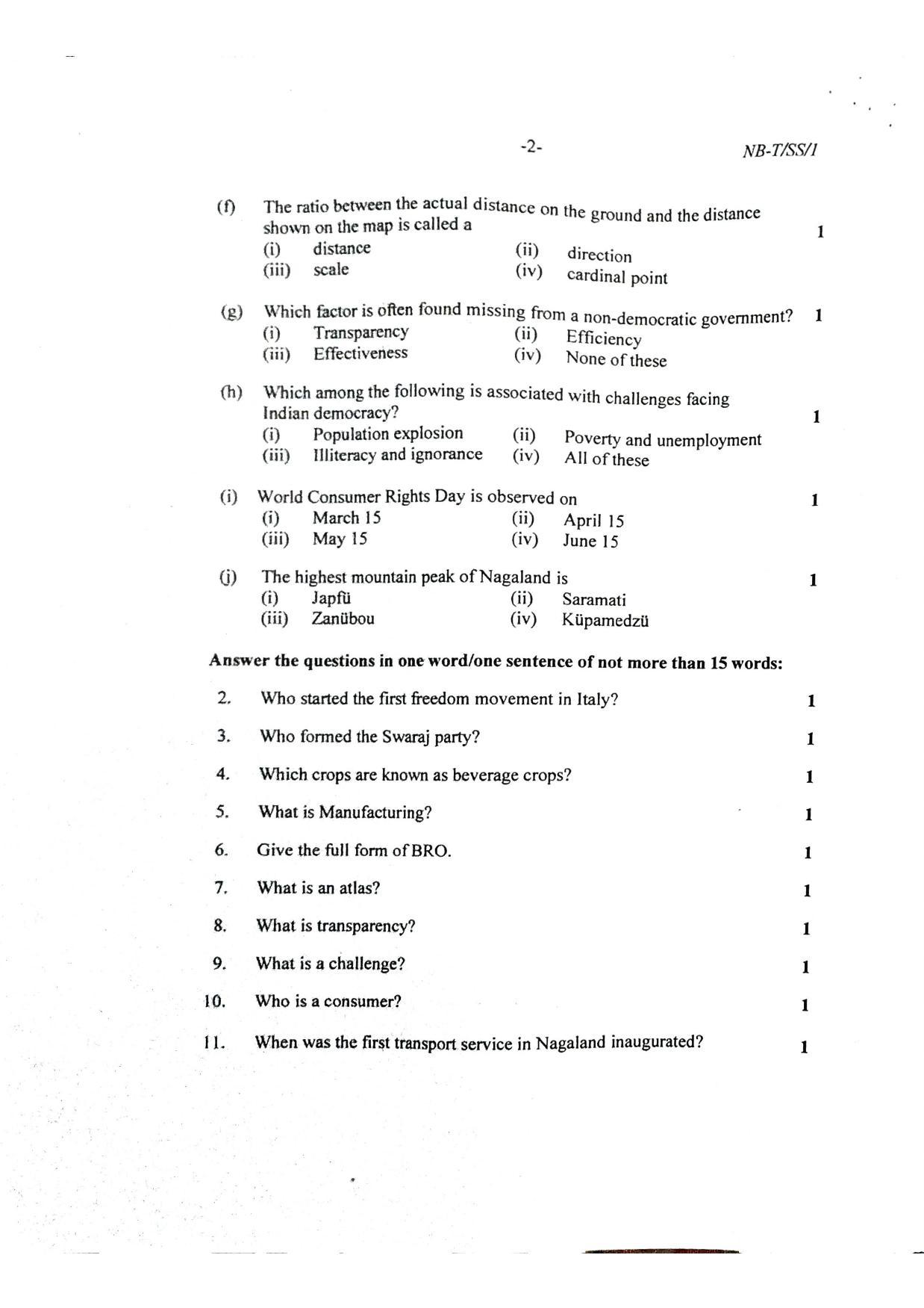 Nagaland Board Class 10 Social Science 2022 Question Paper - Page 2