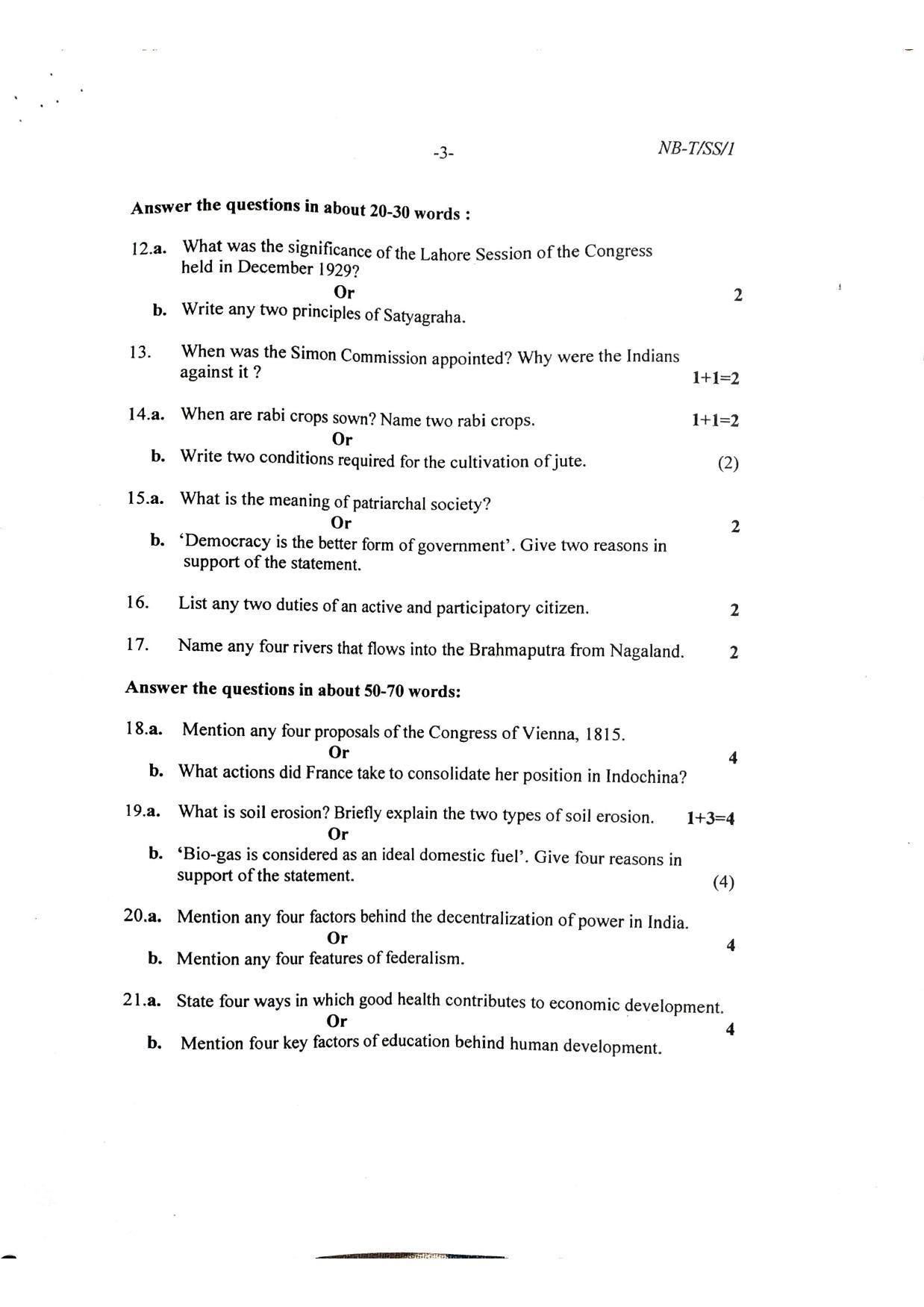 Nagaland Board Class 10 Social Science 2022 Question Paper - Page 3
