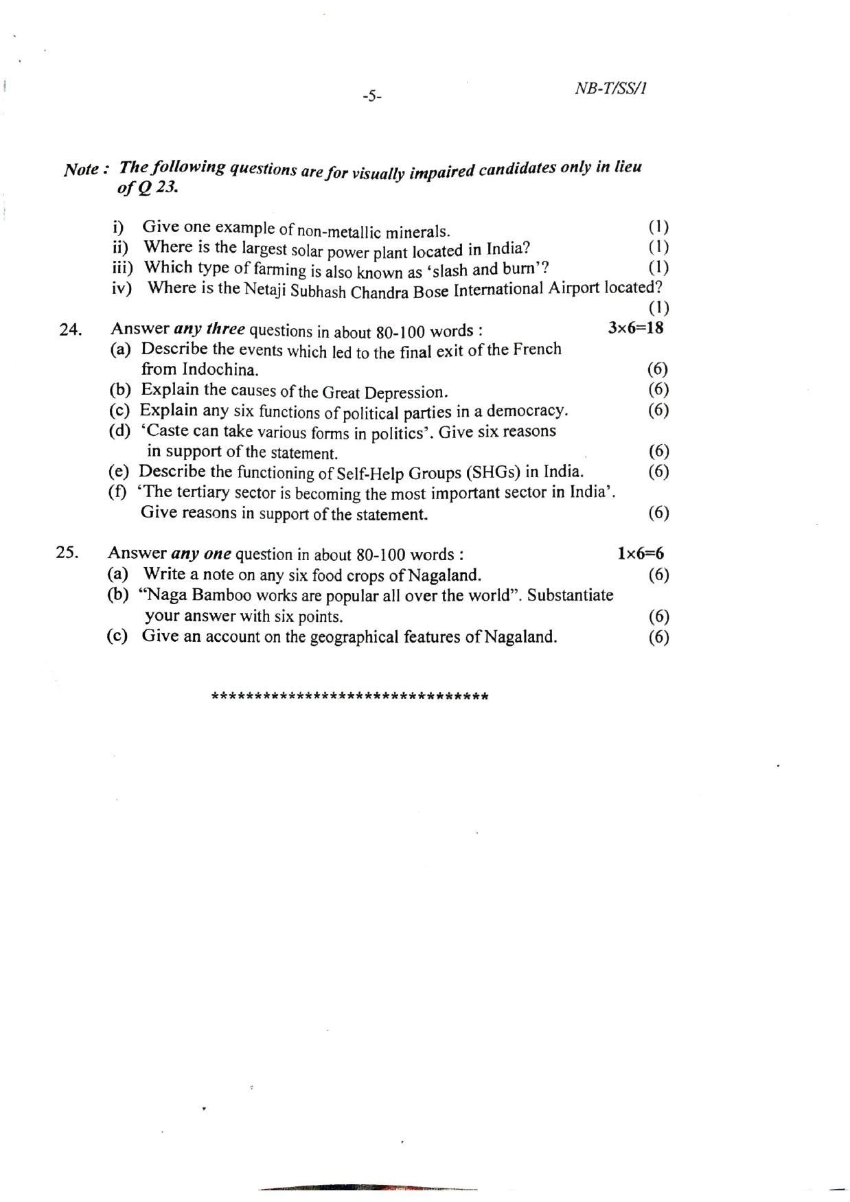 Nagaland Board Class 10 Social Science 2022 Question Paper - Page 5