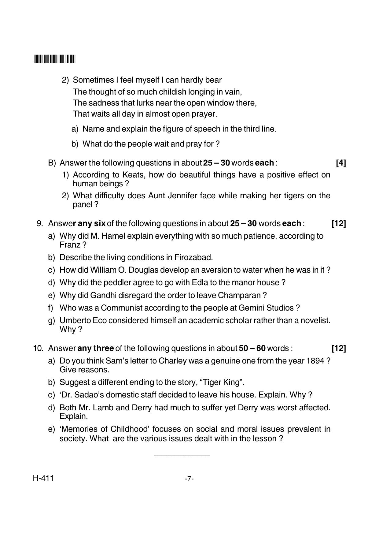 Goa Board Class 12 English I 411 (June 2018) Question Paper - Page 7