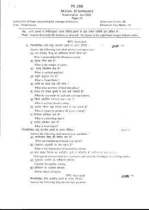 Bilaspur University Question Paper June 2022:M.Com (Second Semester) Accounting For Managerial Decision Paper 1