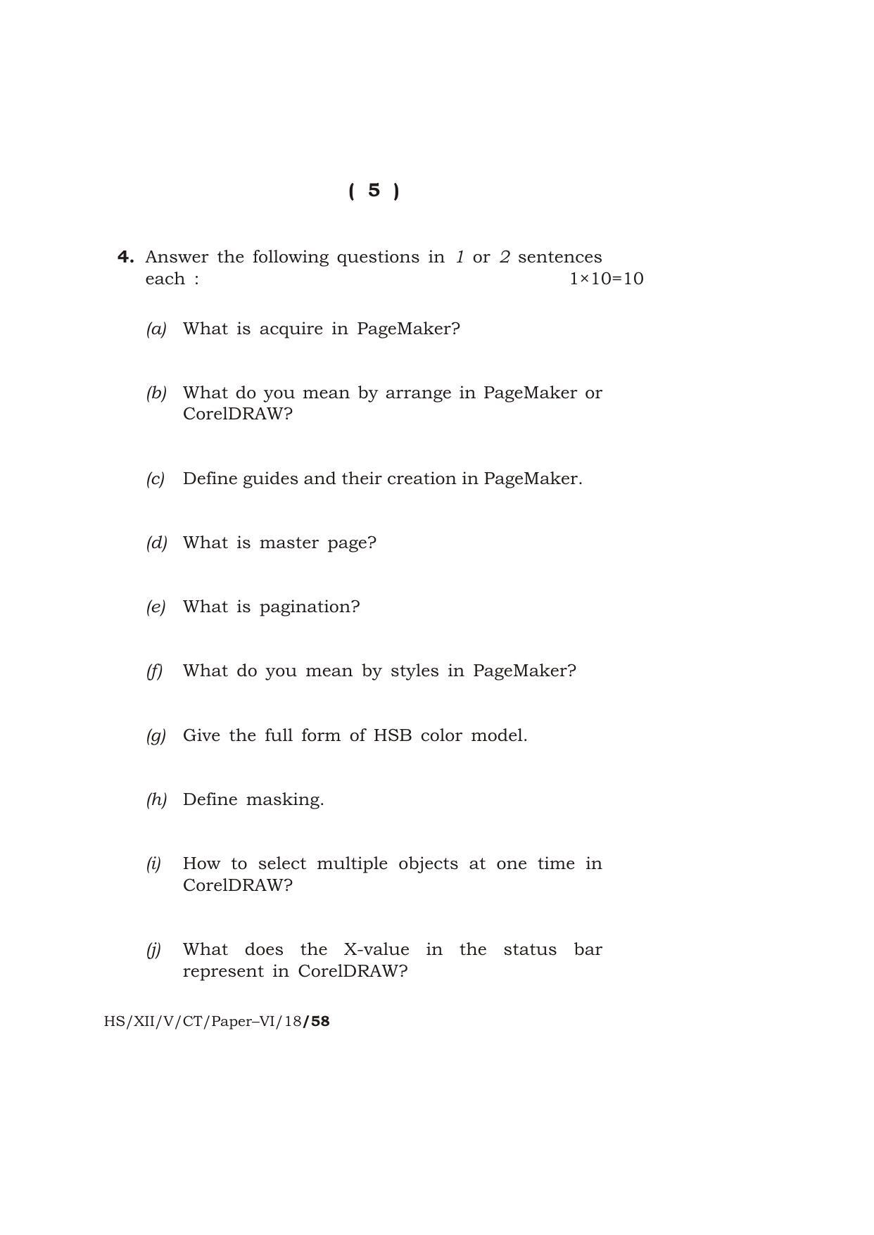 Meghalaya Board (MBOSE) Class 12 COMPUTER TECHNIQUE ( Vocational Stream ) Paper : VI [ Desktop Publishing (DTP) ] 2018 Question Paper - Page 5