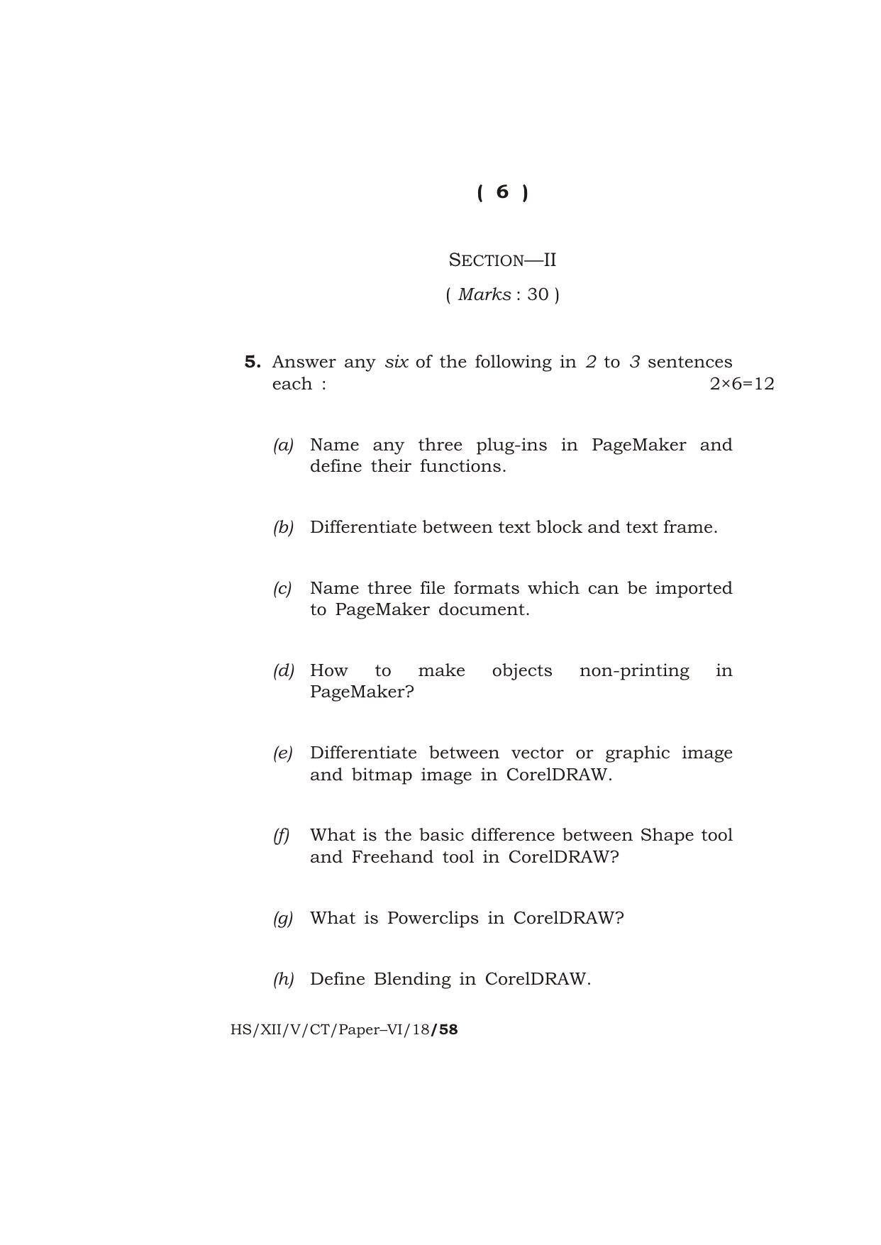 Meghalaya Board (MBOSE) Class 12 COMPUTER TECHNIQUE ( Vocational Stream ) Paper : VI [ Desktop Publishing (DTP) ] 2018 Question Paper - Page 6