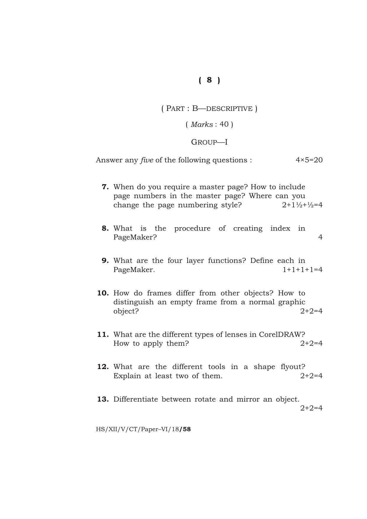 Meghalaya Board (MBOSE) Class 12 COMPUTER TECHNIQUE ( Vocational Stream ) Paper : VI [ Desktop Publishing (DTP) ] 2018 Question Paper - Page 8