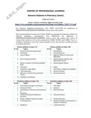AMU Entrance Exam: Advance Diploma in Pharmacy (Unani) Syllabus