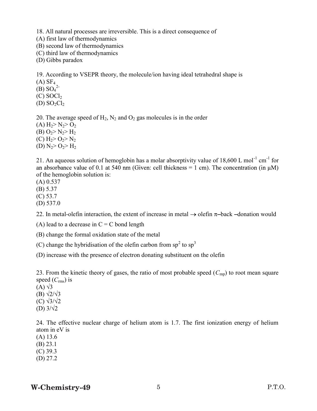 Odisha CPET 2022 CHEMISTRY Question Paper - Page 5