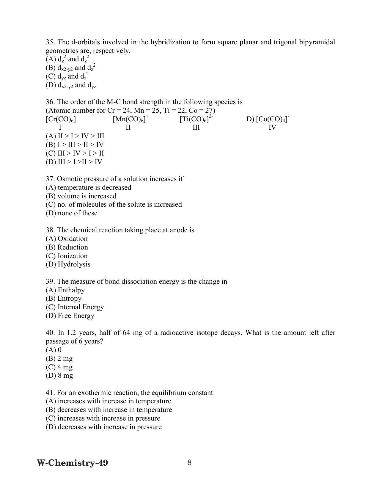 Odisha CPET 2022 CHEMISTRY Question Paper - Page 8
