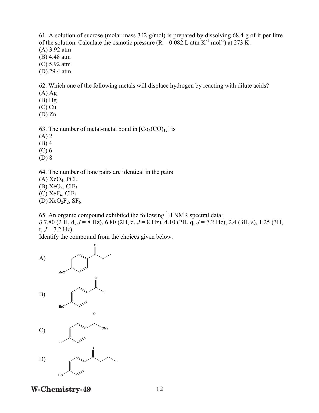 Odisha CPET 2022 CHEMISTRY Question Paper - Page 12