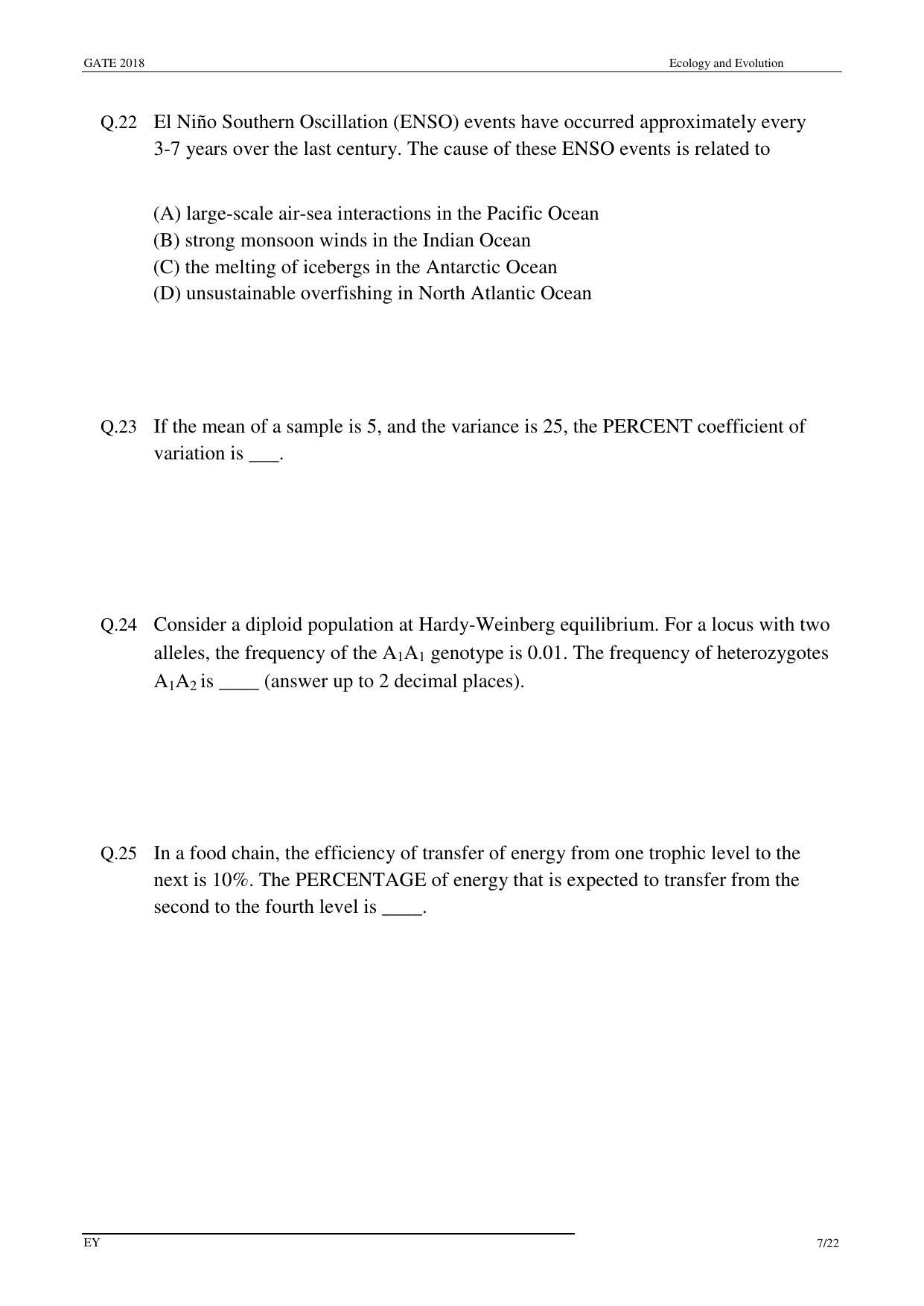 GATE 2018 Ecology and Evolution (EY) Question Paper with Answer Key - Page 9