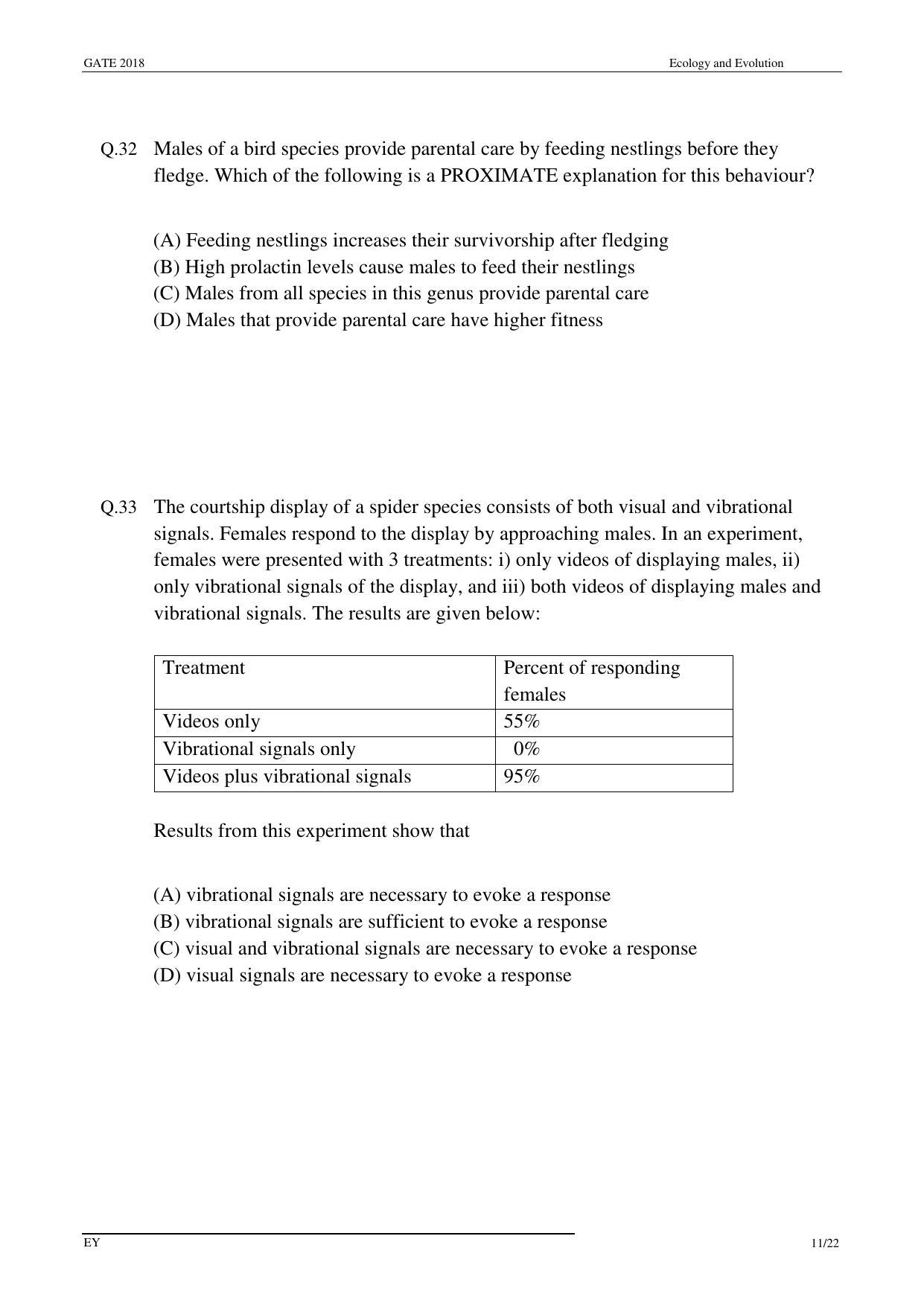 GATE 2018 Ecology and Evolution (EY) Question Paper with Answer Key - Page 13