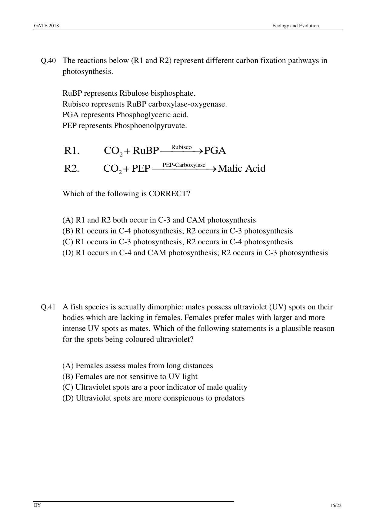 GATE 2018 Ecology and Evolution (EY) Question Paper with Answer Key - Page 18