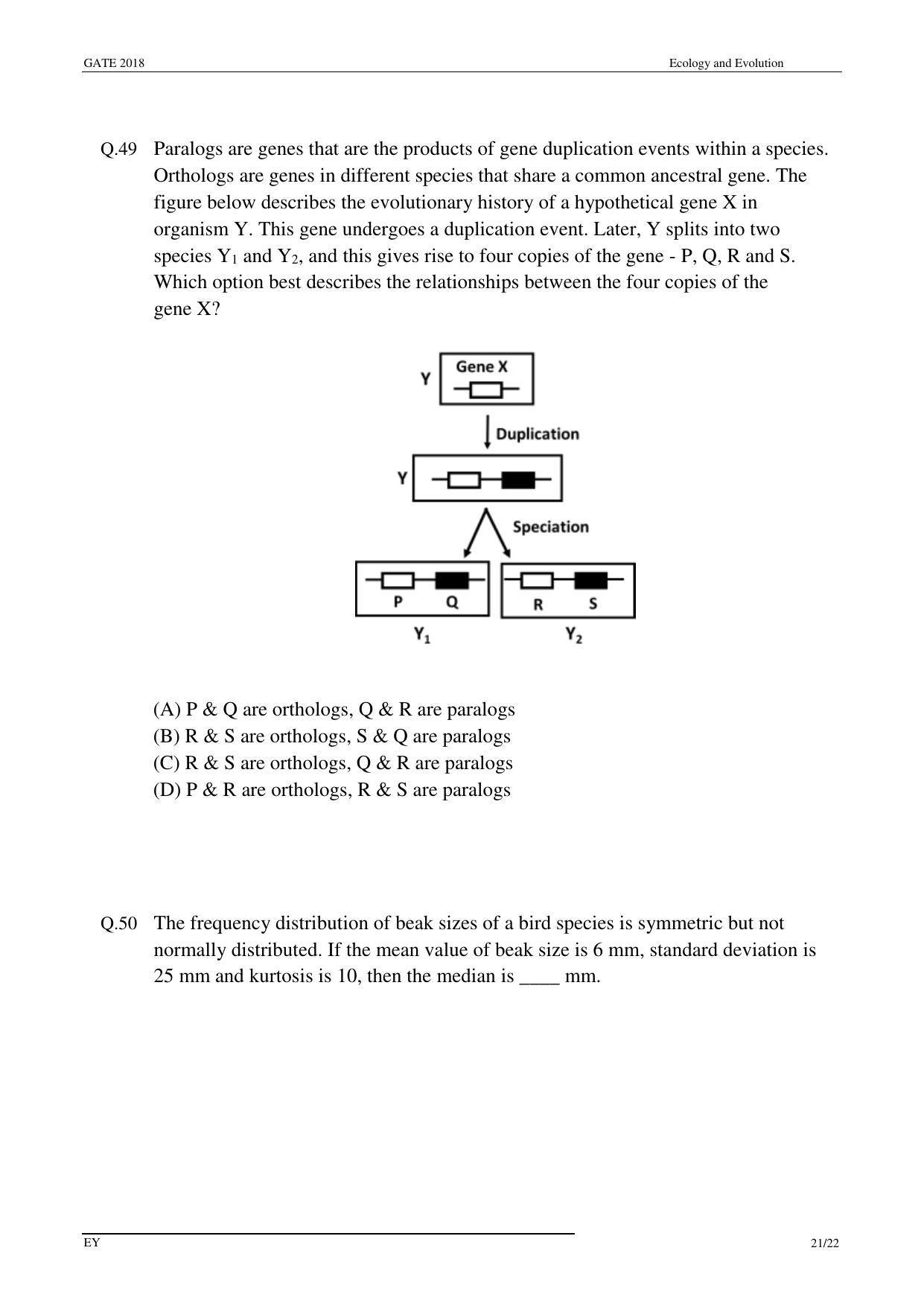 GATE 2018 Ecology and Evolution (EY) Question Paper with Answer Key - Page 23