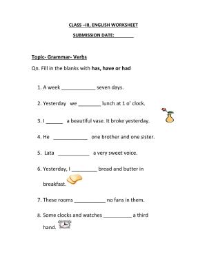 Worksheet for Class 3 English Grammar- Verbs Assignment