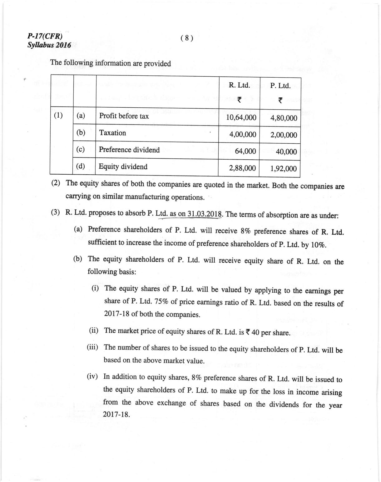 ICMAI June 2018 Corporate Financial Reporting Question Paper (Final) - Page 8