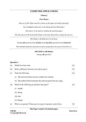 ICSE Class 10 Computer Applications 2020 Question Paper