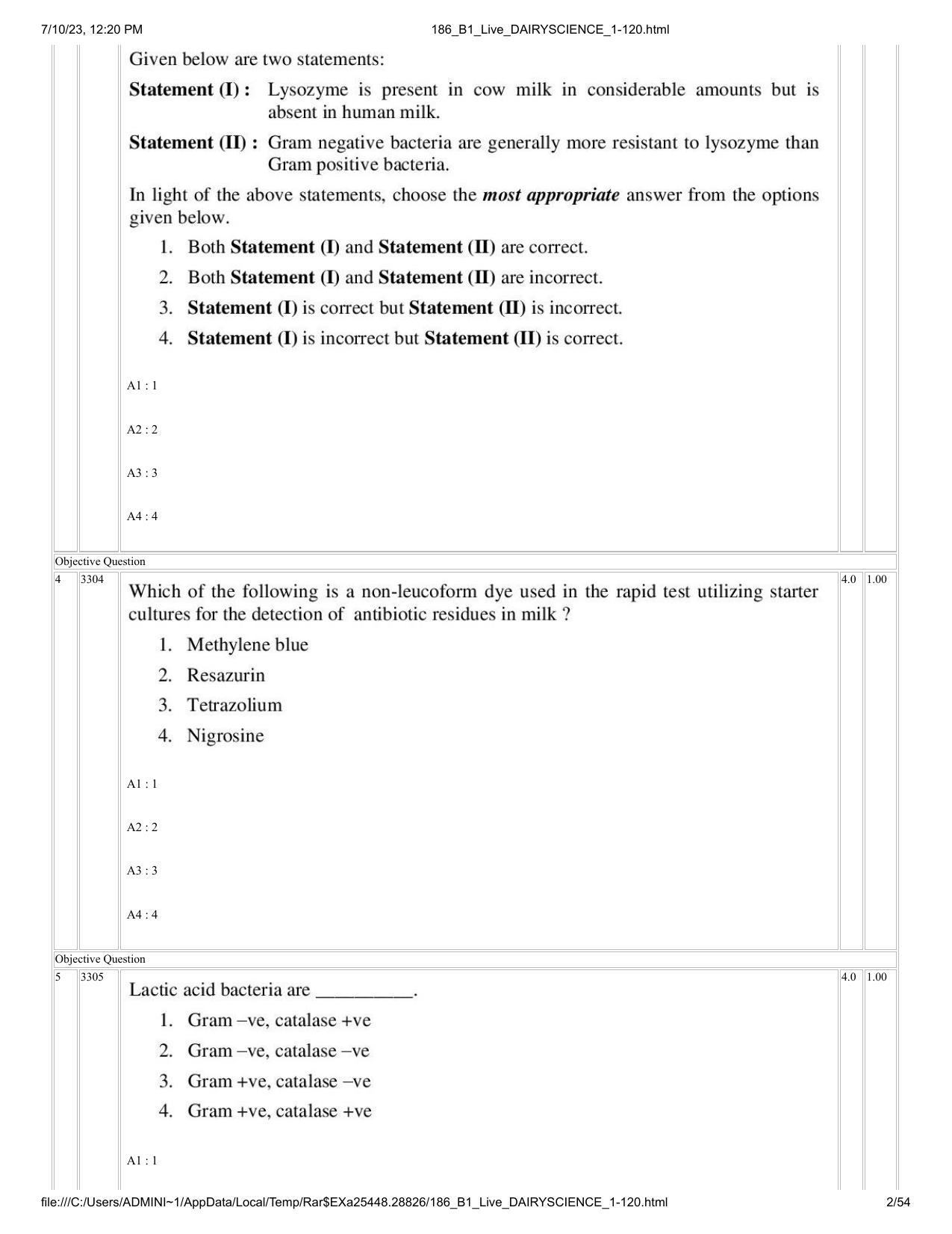 ICAR AIEEA PG 2023 DAIRY SCIENCE Question Paper - Page 2