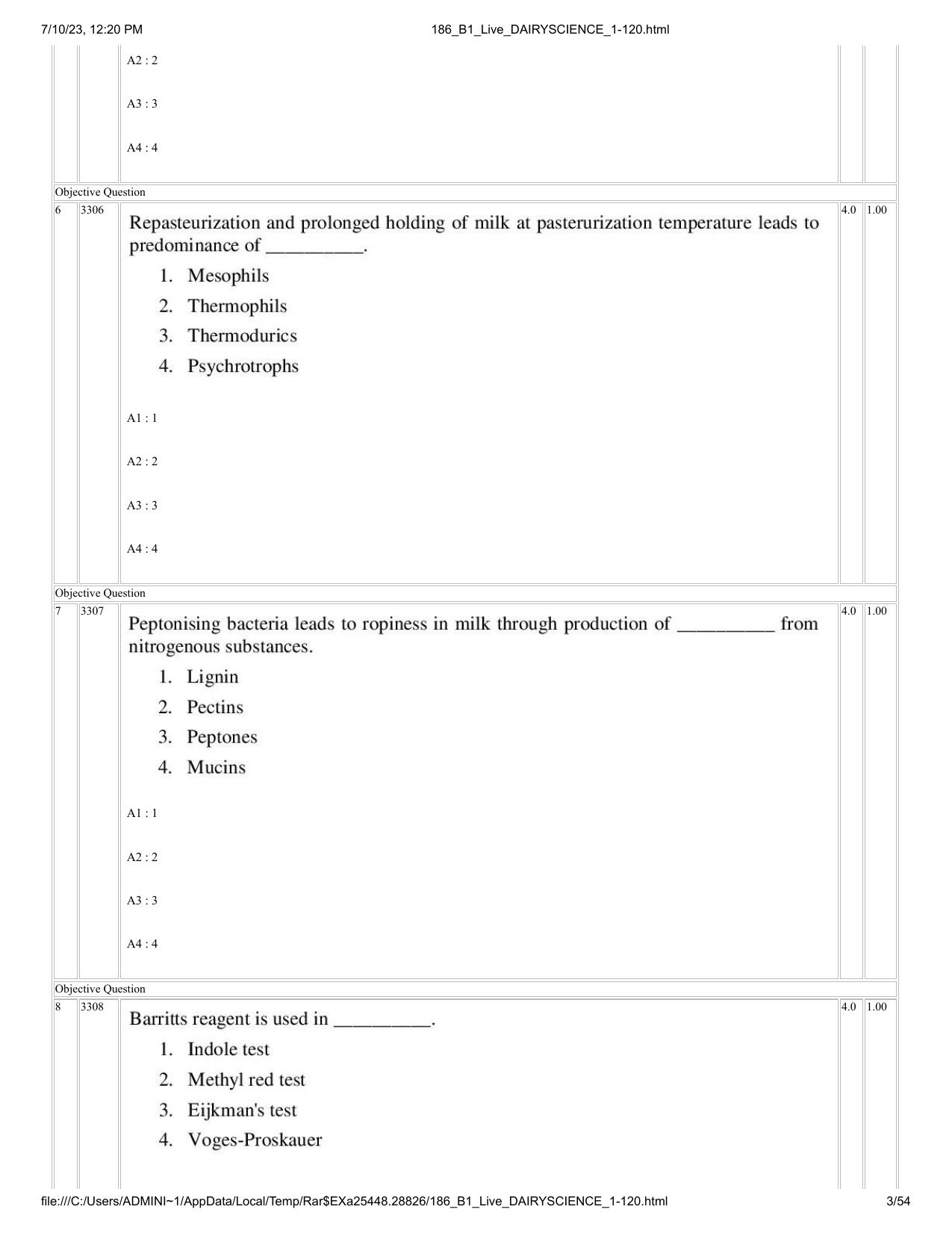 ICAR AIEEA PG 2023 DAIRY SCIENCE Question Paper - Page 3