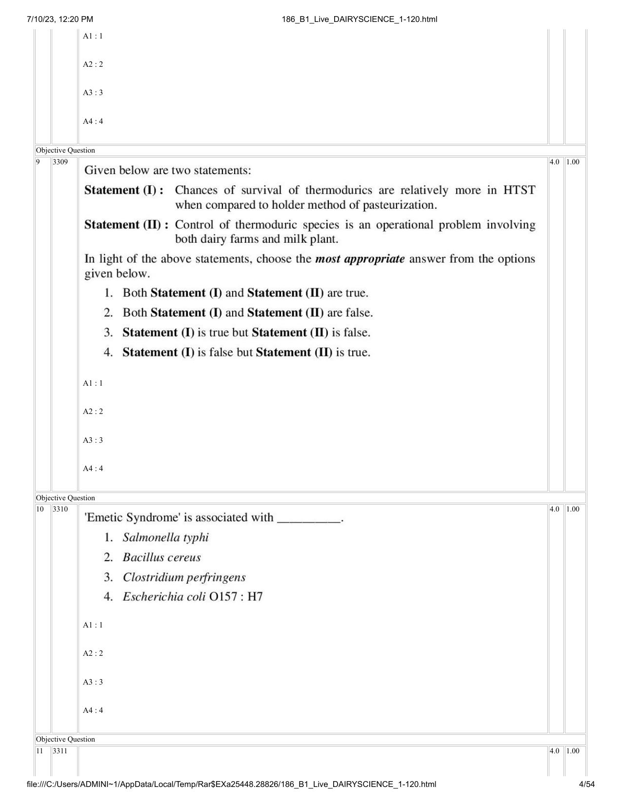 ICAR AIEEA PG 2023 DAIRY SCIENCE Question Paper - Page 4