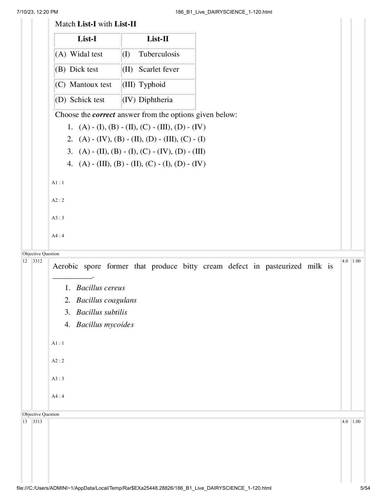 ICAR AIEEA PG 2023 DAIRY SCIENCE Question Paper - Page 5
