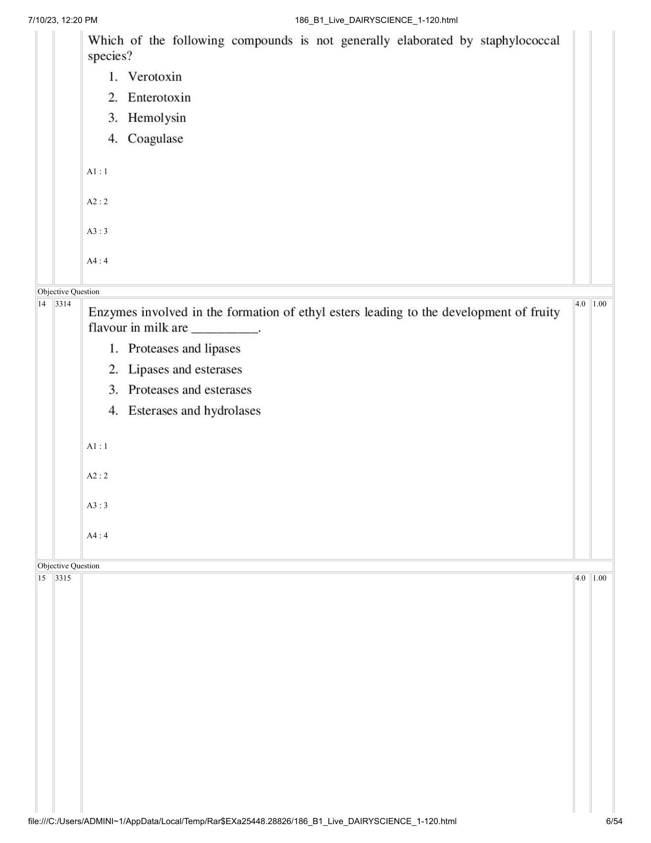 ICAR AIEEA PG 2023 DAIRY SCIENCE Question Paper - Page 6