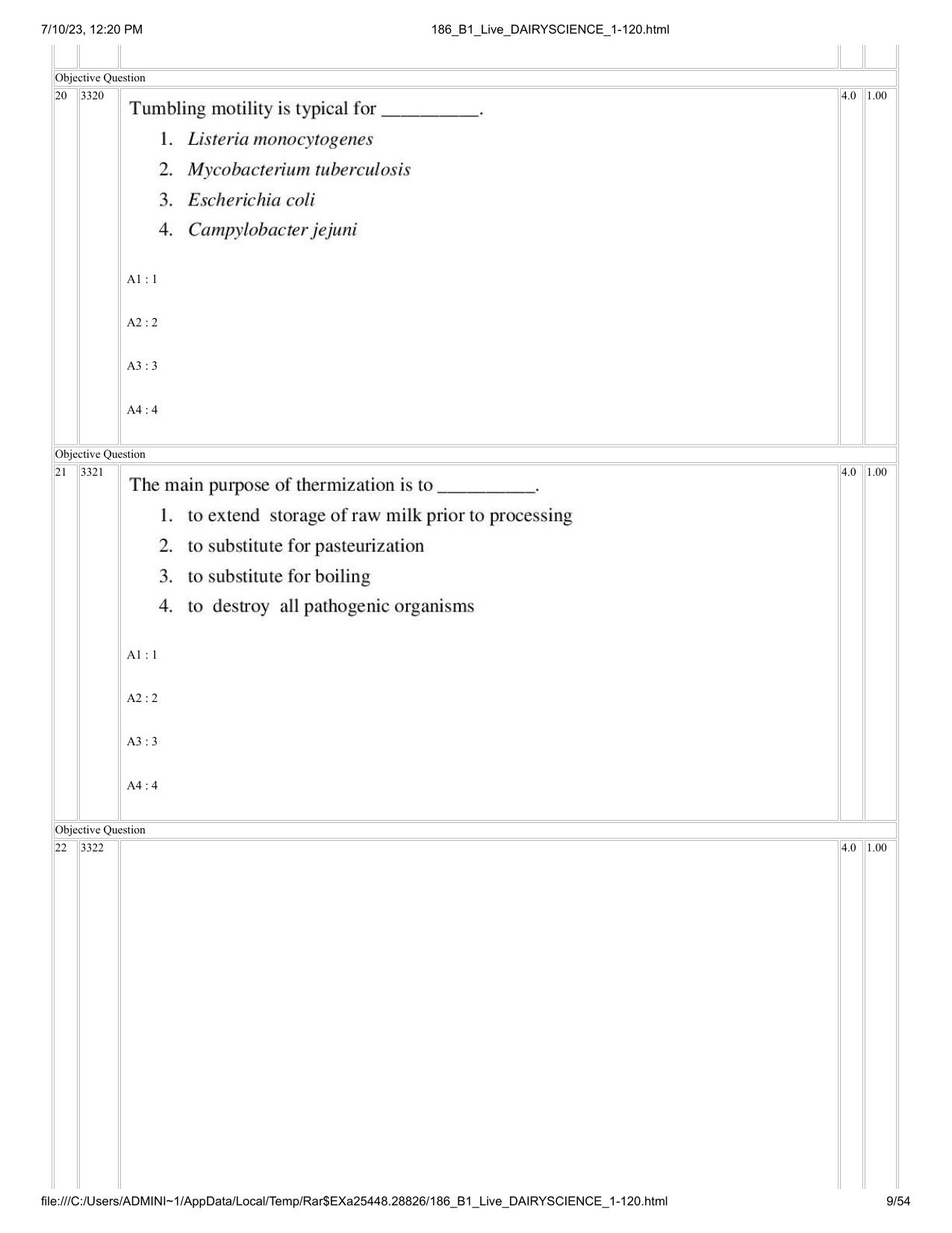 ICAR AIEEA PG 2023 DAIRY SCIENCE Question Paper - Page 9