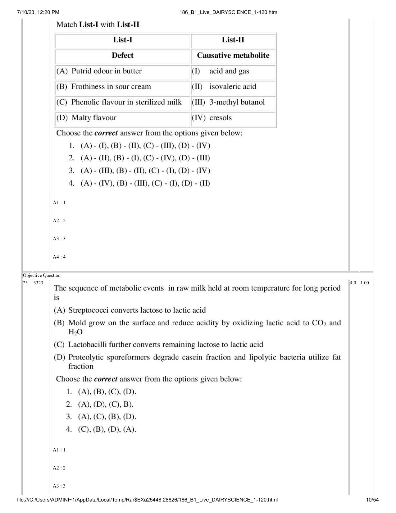 ICAR AIEEA PG 2023 DAIRY SCIENCE Question Paper - Page 10